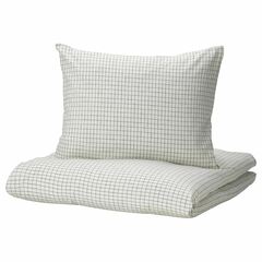 Комплект постельного белья IKEA AKERFIBBLA (ОКЕРФИББЛА), Двуспальный, Белый в клетку, 240x220, 50x80 см