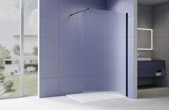 Aquatek AQ.WI.140.2BL AQ.WI.140.2BL Душевая перегородка Walk in с держателем 1400x2000 профиль черный, стекло прозрачное рифленое 8мм фото