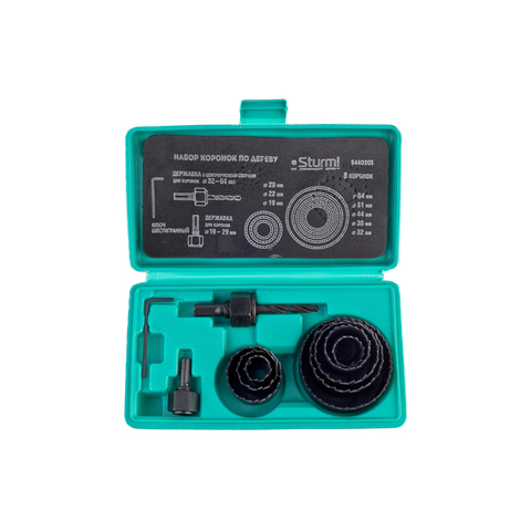 Набор коронок по дереву, 8 шт, 19/22/29/32/38/44/51/64x22мм, пластиковый кейс, Sturm!