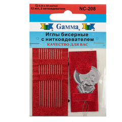 "Gamma" Иглы бисерные сталь NC-208 d 0.34 мм 12 шт с двумя нитковдевателями