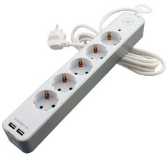 Удлинитель бытовой 5 гн, 3 м, ПВС, 3х1 мм2, с/з, 16 А, выкл, 2 USB разъема, Старт, SP 5x3-ZDV, 15810