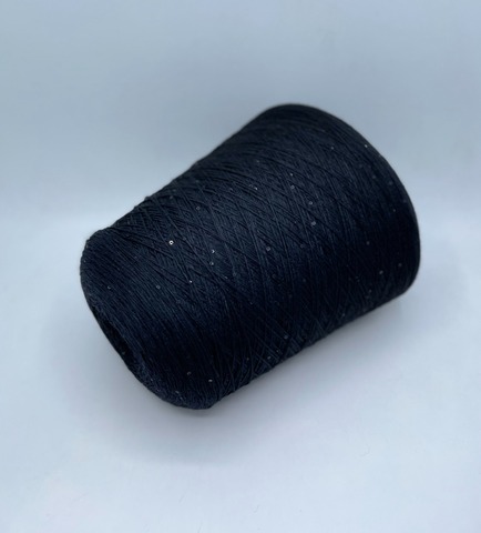 Бобинная пряжа (пр.Италия).art-Merino paillettes 380м/100гр, 96% меринос, 4% Пайетки(3мм)(полиэстер), цвет-Черный+черная пайетка, арт.30659