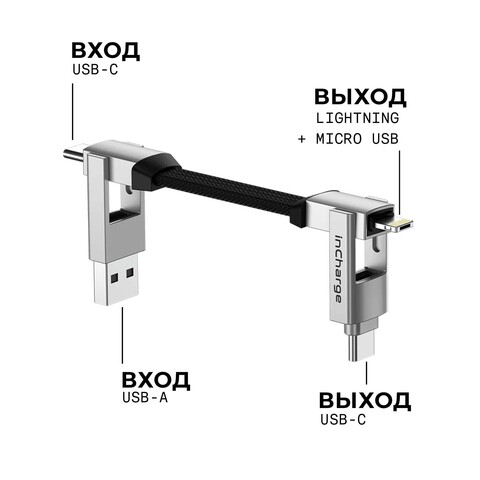 Зарядный кабель-брелок 6-в-1 Rolling Square inCharge 6, Moon White (14 см)