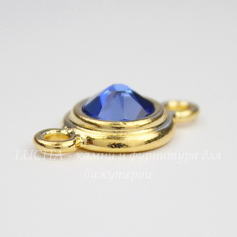 Коннектор TierraCast со стразом "Sapphire" (1-1) 19х12 мм (цвет-золото)