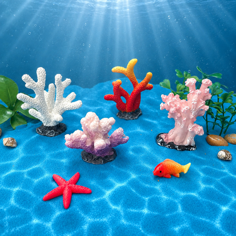 Кораллы, морская звезда, рыба, фигурки декоративные, кукольные миниатюры, набор 6 шт.