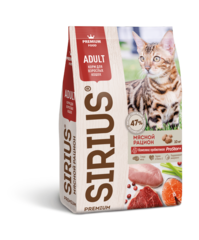 Сухой корм Sirius Adult для взрослых кошек, мясной рацион, 10 кг