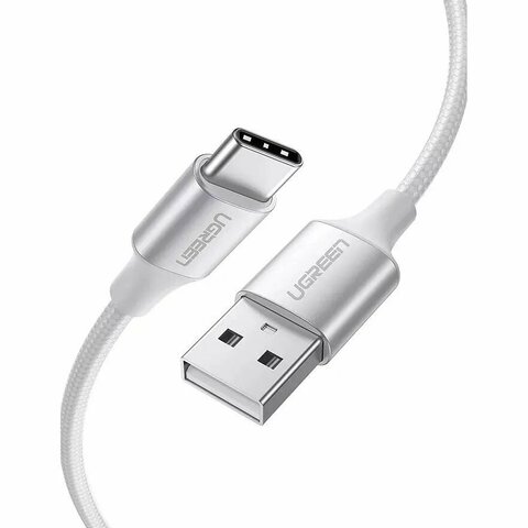 Кабель  UGREEN US288 (60129) USB-A 2.0 to USB-C Cable Nickel Plating Aluminum Braid 0.25m - White