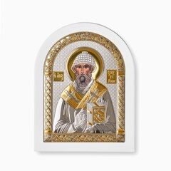 Икона святителя Спиридона Тримифунтского (175х225 мм, Оклад из белого дерева (бук/граб)) — шелкография на сусальном золоте