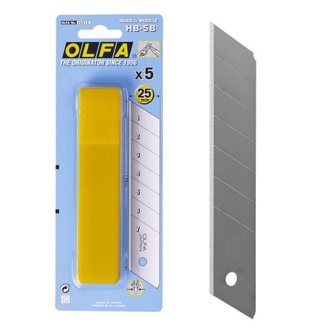 OLFA 25 мм, 5 шт, в пластиковом кейсе + блистер, сегментированные лезвия (OL-HB-5B)