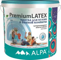 Краска Alpa Premium Latex для кухонь и ванных комнат супермоющаяся влагостойкая База С