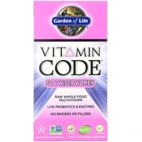 Garden of Life, Vitamin Code, для женщин от 50 и старше, мультивитамины из сырых цельных продуктов, 120 вегетарианских капсул