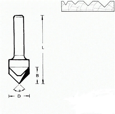 711688 Фреза (D): 12,7 mm (B): 12,7 mm (L): 44 mm (A): 90° Хвостовик 8 mm
