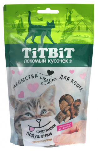 Titbit лакомство для кошек хрустящие подушечки с паштетом из говядины 100г