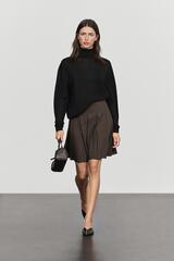 Massimo Dutti Мини-юбка из плиссированной ткани из шерстяной смеси, шоколадный