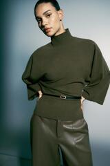 ZARA СВИТЕР ИЗ ТРИКОТАЖА С ПОЯСОМ, ХАКИ