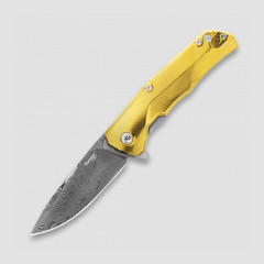 Фото Складной нож LionSteel TRE DT GY POL GOLD, сталь дамаск, рукоять титан
