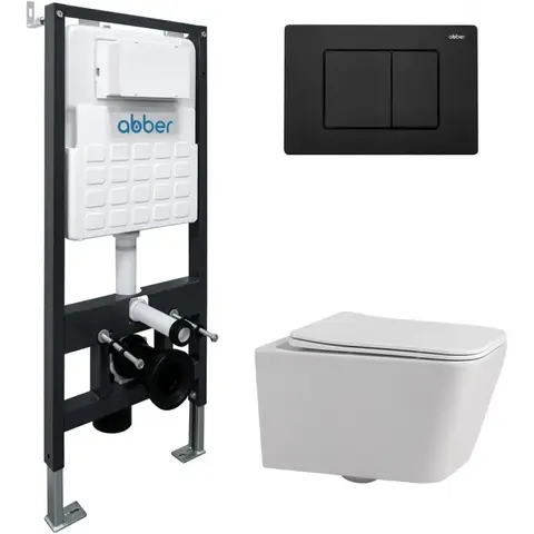 Abber Rechteck AC1201-AC0105-AC0120MB Комплект: подвесной Унитаз с инсталляцией AC0105 и кнопкой AC0120MB