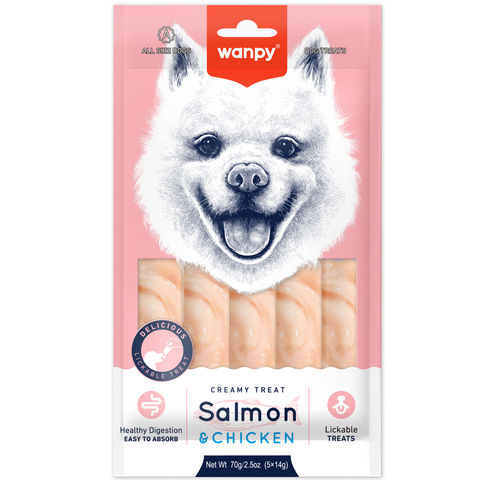 Wanpy Dog лакомство для собак «нежное пюре» из лосося и курицы 70 г