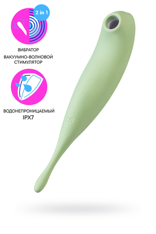 Точечный вибратор с вакуумной стимуляцией Satisfyer Twirling Pro Connect App, силикон, мятный, 20 см