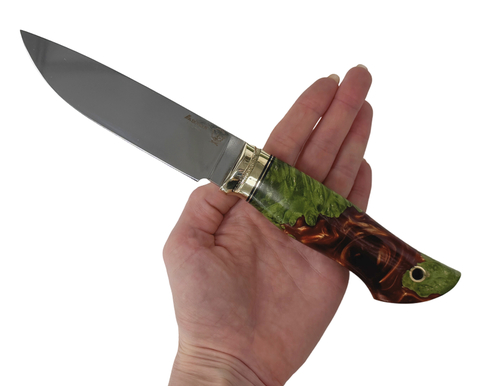 Нож Соболь, Bohler K340, рукоять гибрид, кап.клена и акрил, зеленый