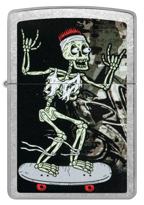 Зажигалка ZIPPO Skateboard Design с покрытием Street Chrome, латунь/сталь, серебристая, 38x13x57 мм