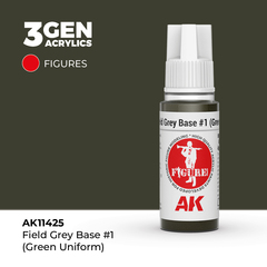 Акриловая краска AK Interactive Field Grey Base #1 (Green Uniform) 3GEN Figures, 18мл