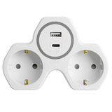Разветвитель сетевой на 2 выхода + 2 выхода USB, с/з,, белый/серый — фото 1
