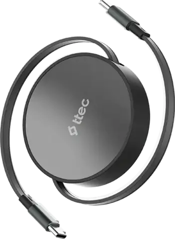 Кабель TTEC USB-C to USB-C Mini Retractable 100W PD/QC Fast Charge Cable, 1,2м, серебристый