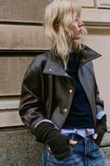ZARA ДЛИННЫЕ ТРИКОТАЖНЫЕ МИТЕНКИ, КОРИЧНЕВЫЙ