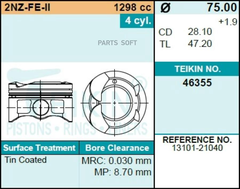 Поршень двигателя TEIKIN 46355 0.50 (4шт/упак)