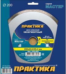 Диск алмазный несегментный ПРАКТИКА Мастер 200 х 25,4/22 мм (036-469)