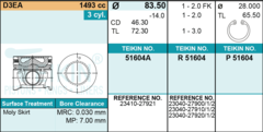 ПОРШЕНЬ 0,5 SANTA FE SM, TUCSON JM, SPORTAGE KM ДИЗ D 2,0 D4EA TEIKIN 83,5 2,0-2,0-3,0 (+ ПАЛЕЦ)