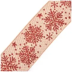 Тесьма жаккард с метанитом, ш. 6,5 см, красный/золото-белый