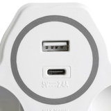 Разветвитель сетевой на 2 выхода + 2 выхода USB, с/з,, белый/серый — фото 5