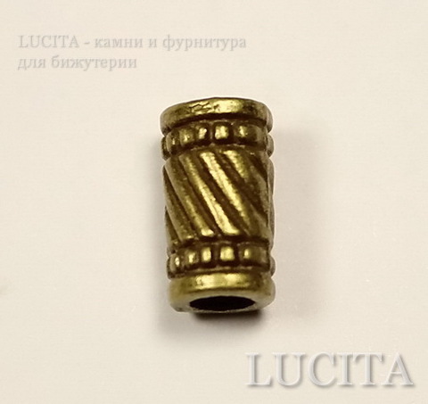 Бусина металлическая трубочка с узором (цвет -  античная бронза ) 11х6 мм, 10 штук ()