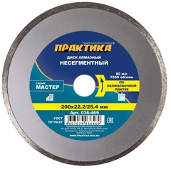 Диск алмазный несегментный ПРАКТИКА Мастер 200 х 25,4/22 мм (036-469)