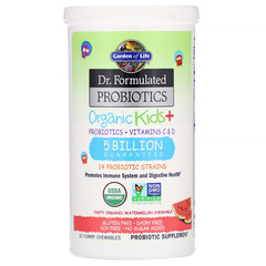 Garden of Life, Dr. Formulated Probiotics, Organic Kids +, со вкусом органического арбуза, 30 вкусных жевательных таблеток