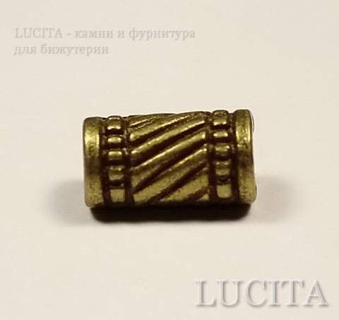 Бусина металлическая трубочка с узором (цвет -  античная бронза ) 11х6 мм, 10 штук ()