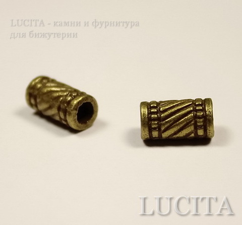 Бусина металлическая трубочка с узором (цвет -  античная бронза ) 11х6 мм, 10 штук ()