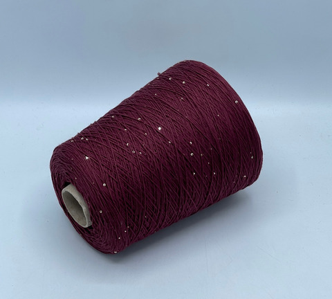 Бобинная пряжа, Cotone Paillettes, 420м, 97% Хлопок, 3% Полиэстер(пайетка), Винный. 40727