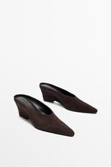 Massimo Dutti Замшевые туфли на каблуке с открытой пяткой, коричневый
