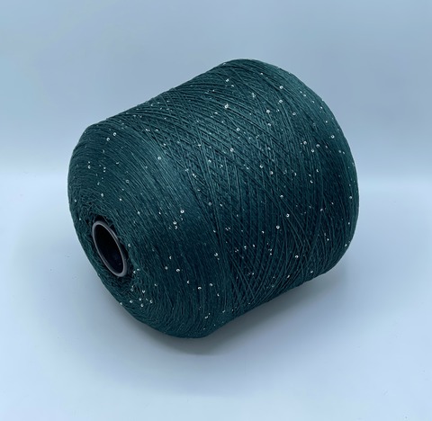 Бобинная пряжа, Merino Pailletes, 450м, 80% Меринос, 20% Полиэстер(пайетка), Бутылочно-зеленый+пайетка. 39456