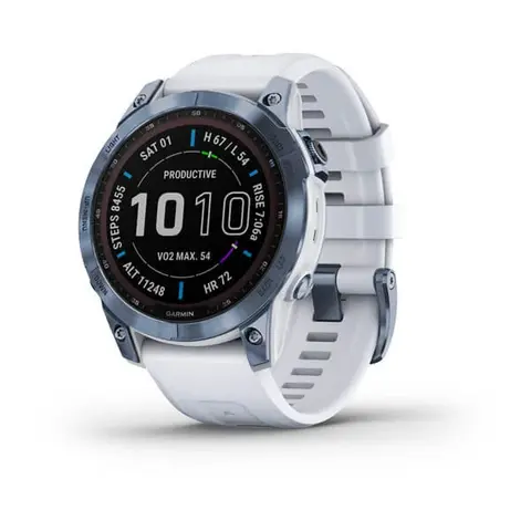 Garmin fenix 7 Sapphire Solar - Mineral Blue DLC Titanium with Whitestone Band