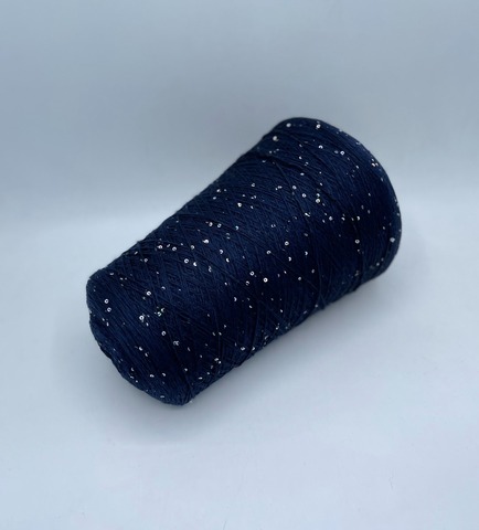 Бобинная пряжа (пр.Италия).art-Merino paillettes 380/100гр, 96% меринос, 4% Пайетки(3мм)(полиэстер), цвет-Синий+серая пайетка голографик, арт.30661