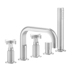 Gessi Inciso 58140#031 Смеситель для ванны на 5 отверстий с изливом, переключателем, ручным душем и шлангом 1,50 м, цвет: хром фото