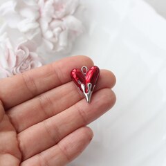 УЦЕНКА!!! Подвеска Сердце с красной эмалью, 25*20 мм, родий, У089