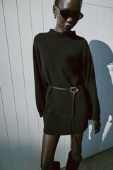 ZARA КОРОТКОЕ ТРИКОТАЖНОЕ ПЛАТЬЕ С ПОЯСОМ, ЧЕРНЫЙ