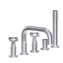 Gessi Inciso 58140#149 Смеситель для ванны на 5 отверстий с изливом, переключателем, ручным душем и шлангом 1,50 м, цвет: finox фото