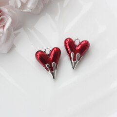 УЦЕНКА!!! Подвеска Сердце с красной эмалью, 25*20 мм, родий, У089