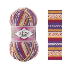 ALIZE "SUPERWASH COMFORT", 75% шерсть, 25% п/а, 100 гр, 420 м, Оранжевый/желтый/фиолетовый